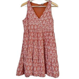 Sincerely Jules Tiered Floral Print Mini Dress Medium Coral Pink Summer Babydoll